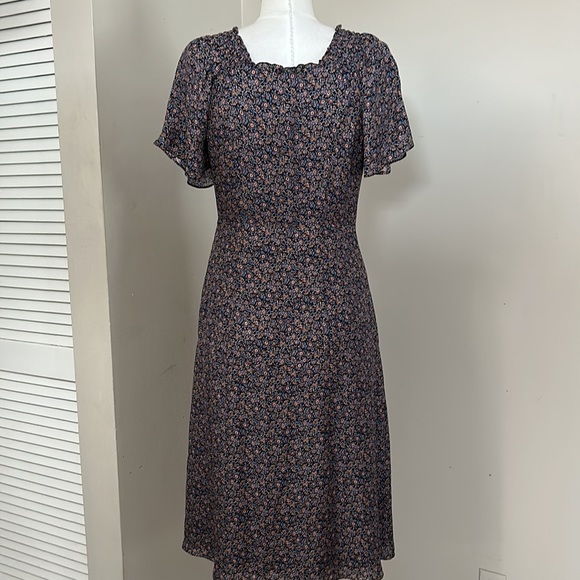 PARKER NY Suzie 100% SILK Viceroy Floral Flutter Sleeve A-Line Dress Sz 2 Small - Picture 11 of 14